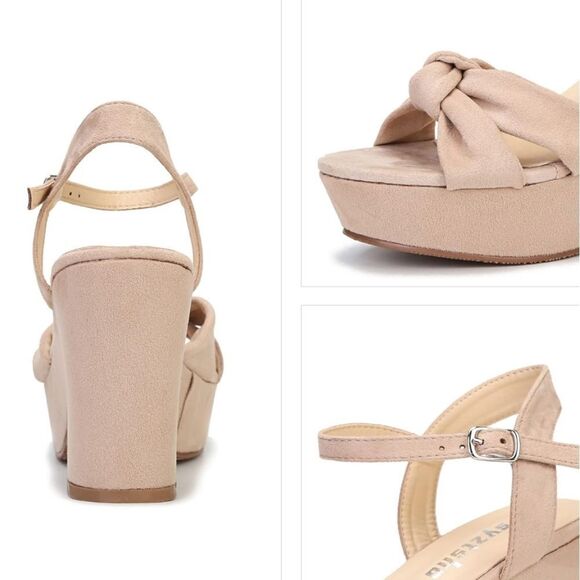 Women's Platform Heels Ankle Strap Sandals Peep Toe Suede Wedges 8.5 - Picture 4 of 15